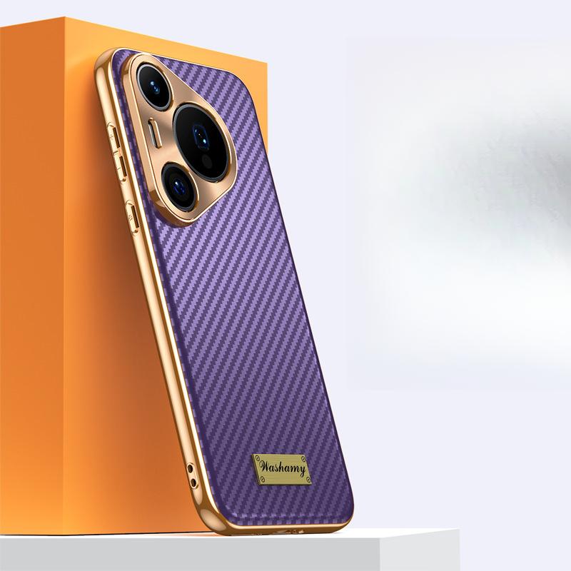 

Подходит для чехла для телефона Huawei Pura70Pro, Текстура углеродного волокна 70por Всесторонний противоударный деловой мужской гальванизированный кожаный чехол Huawei Pura 70