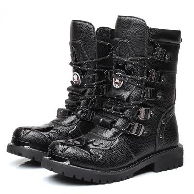 Moda Inverno Homens Botas de Motocicleta 2024 Nova Moda Mid-Calf Punk Rock Punk Sapatos Masculinos Couro PU Preto Cano Alto Masculino Casual Bota 38-46