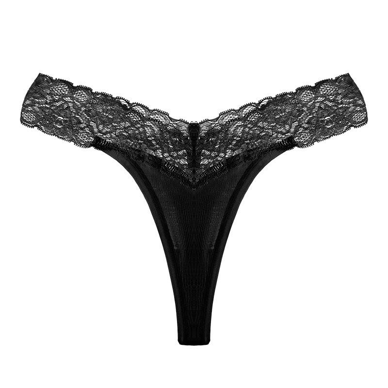

Женские трусики-стринги большого размера в европейском и американском стиле с низкой посадкой, из сексуального кружева - Дышащие, тонкие и удобные летние трусики Extra Large чёрный