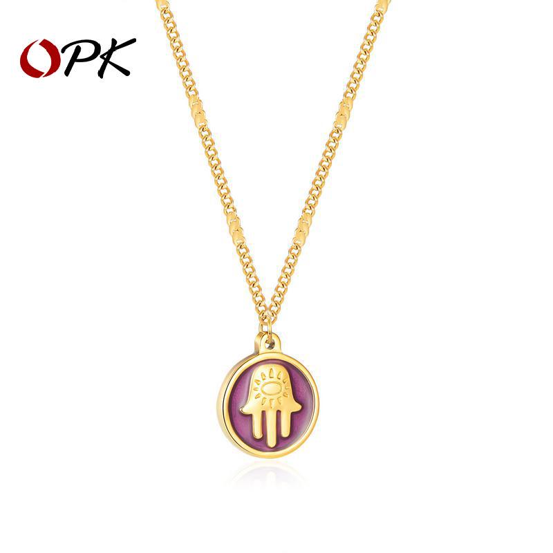

OPK Jewelry European & American Style Titanium Steel Palm Pendant Necklace for Women