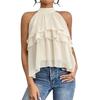 Women Tops Halter Neck Sleeveless Solid Color Pullover Tops Multi Layer Ruffle Hem Commuting Style Short Tops