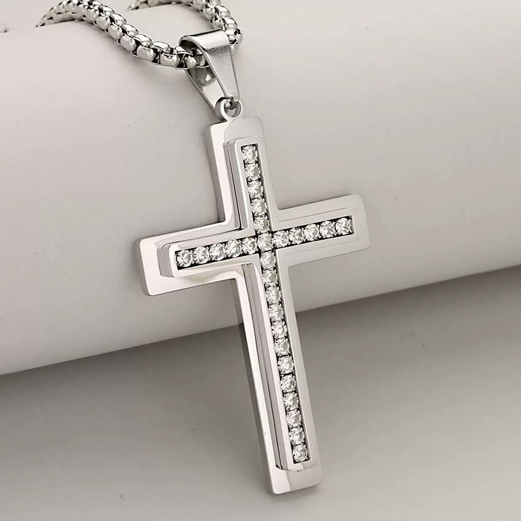 2026 Diamond-encrusted Double Cross Pendant Men's Premium Necklace Women's Jewelry Wear Accessories