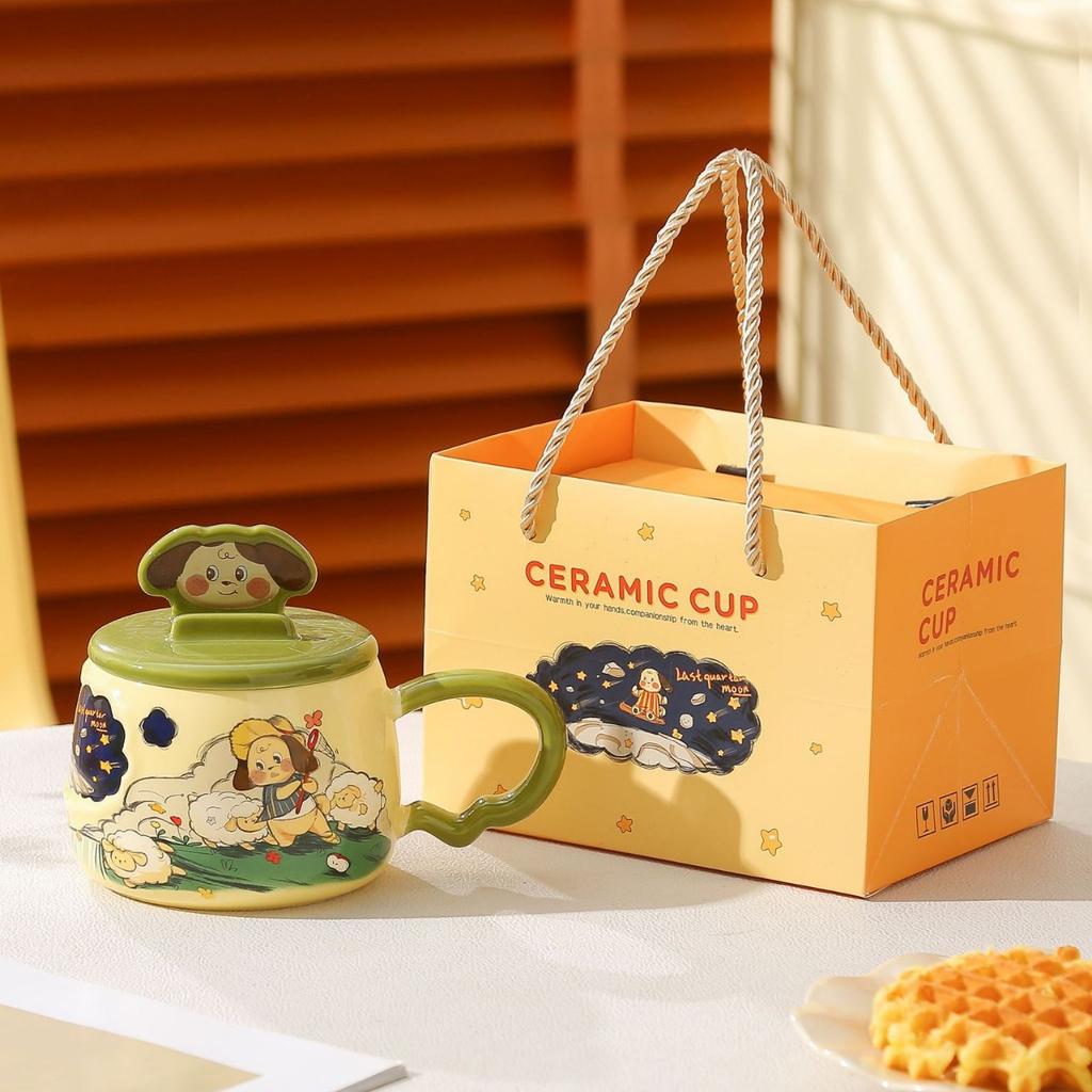 Creative mobile phone holder mug hand-painted wind cartoon puppy high value girl water cup office household cup