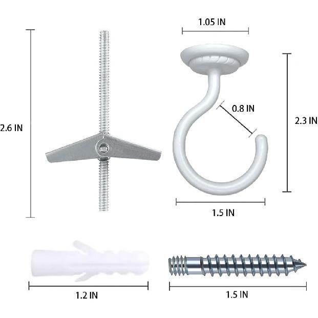 Ceiling Hook Large Swag Heavy Duty Hook with Hardware for Hanging Plants Ceiling Easy tallation Cavity Wall Dry Wall Indoor & Outdoor (2 Sets White)