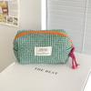 Vintage Japanese-Style Plaid Octagonal Bag - Color-Block Pencil Case & Makeup Pouch