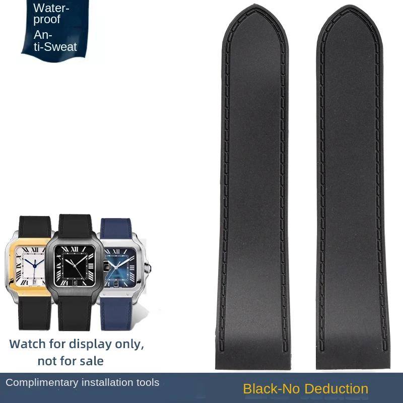 Für Cartier Santos 100 Wasserdichtes Silikonarmband Santos Gummiarmband Herren Große Größe 23 25mm Uhrenarmband Uhrenband Armband Blau