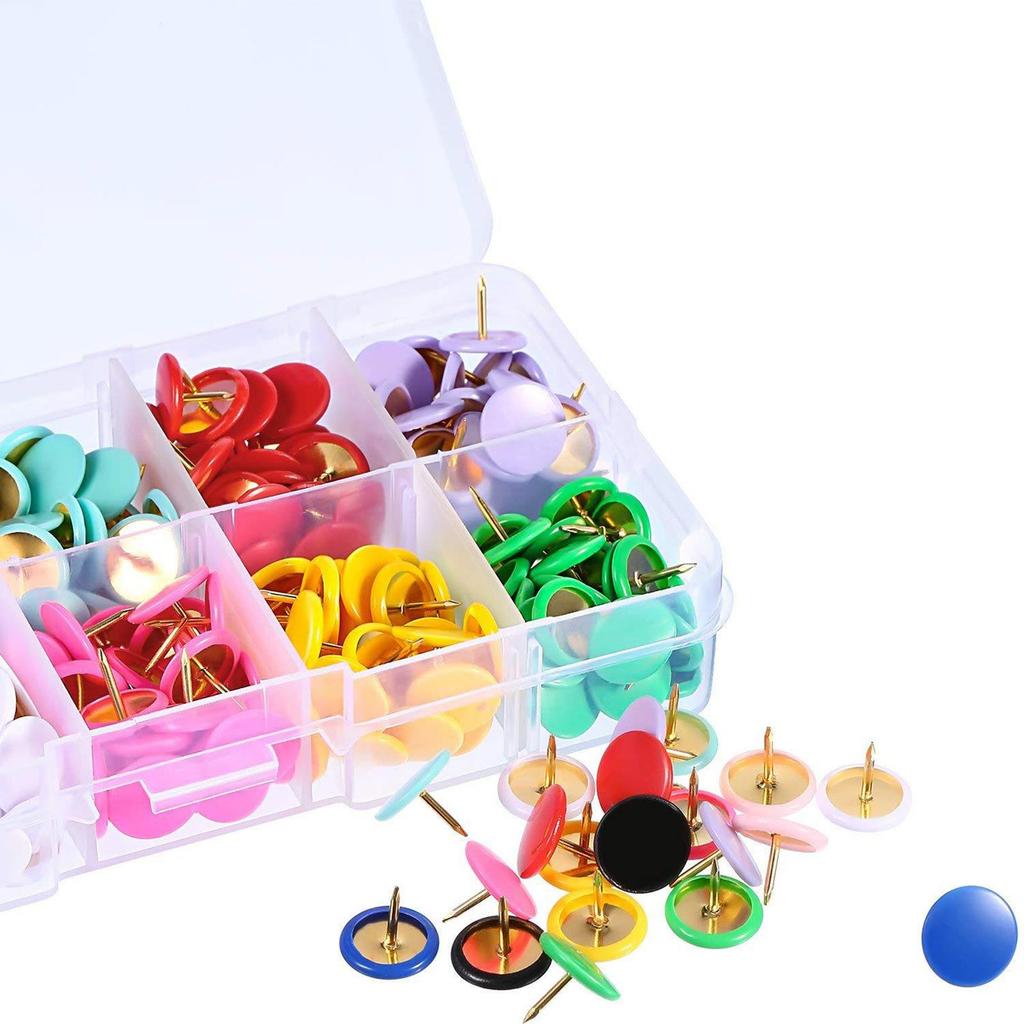 300/Pack Assorted Color Push Pins Thumb Tacks, Flat Head Pin Thumbtack Sharp Points for Cork