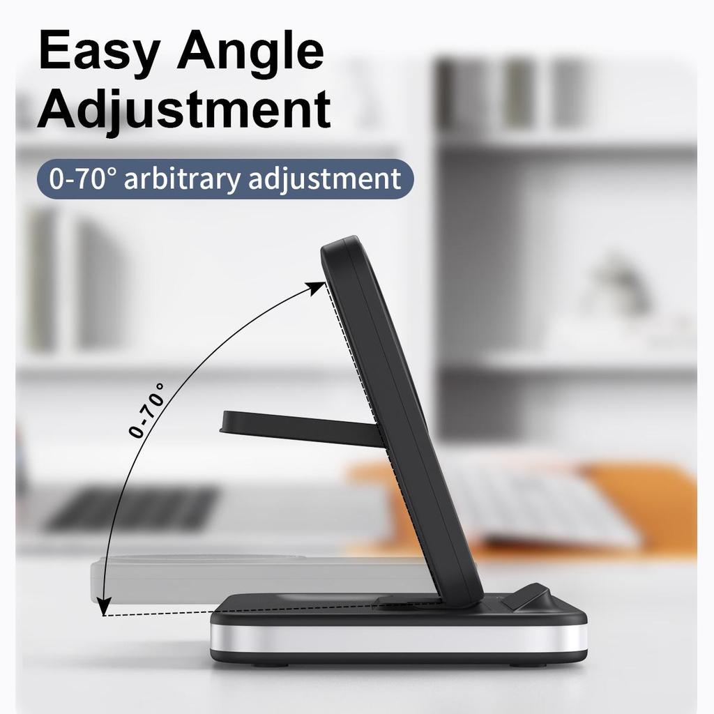15W Foldable Magnetic Stand: 3-in-1 Wireless Charger for Phone, Watch & Earbuds