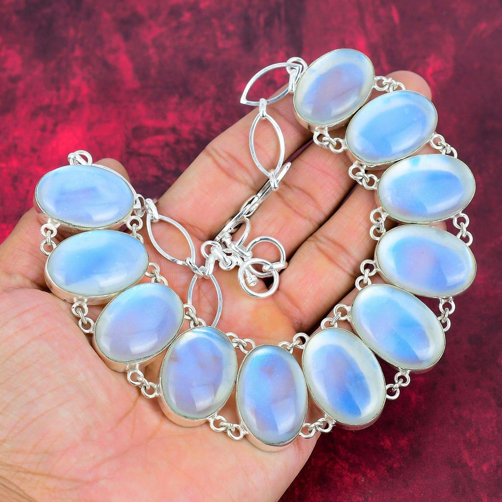 Mystic Opal Gemstone Handmade Necklace, 925 Solid Sterling Silver Adjustable Chain Necklace Dainty Jewelry For Thanksgiving