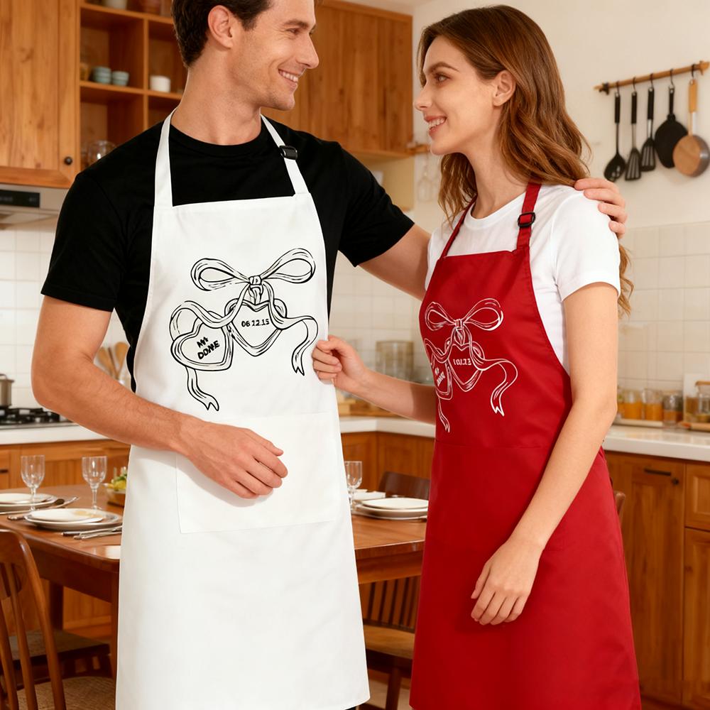 Personliga matchande förkläden för nygifta par Bröllopspresent till brud och brudgum Jubileum Smekmånadspresenter till nytt par