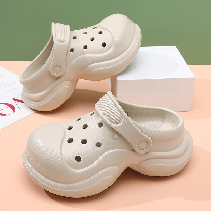 

Summer thick-soled hole shoes women s outdoor height increase breathable outside wear solid color wind slippers beach non-slip bag head cool slippers 39-40 хакі