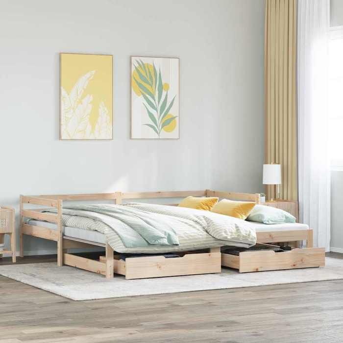 VidaXL Daybed with Drawers 90x200 Cm Solid Pine Wood, Sofa Bed, Comfortable Sofa Bed, Daybed with Drawers, 3302144