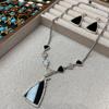 Black Resin Water Drop Necklace Earrings Light Luxury Niche Temperament Premium Pendant Clavicle Chain
