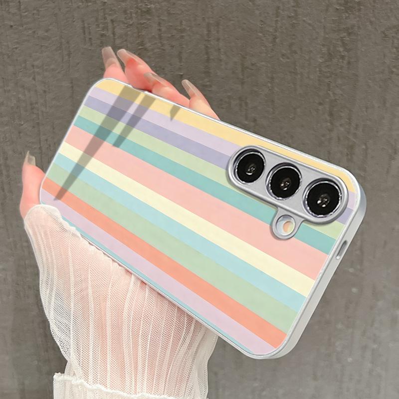 Simple colored striped pattern glass phone case suitable for Samsung GalaxyS26 S25 S24 S23 S22 S21 S20FE Ultra Plus anti scratch