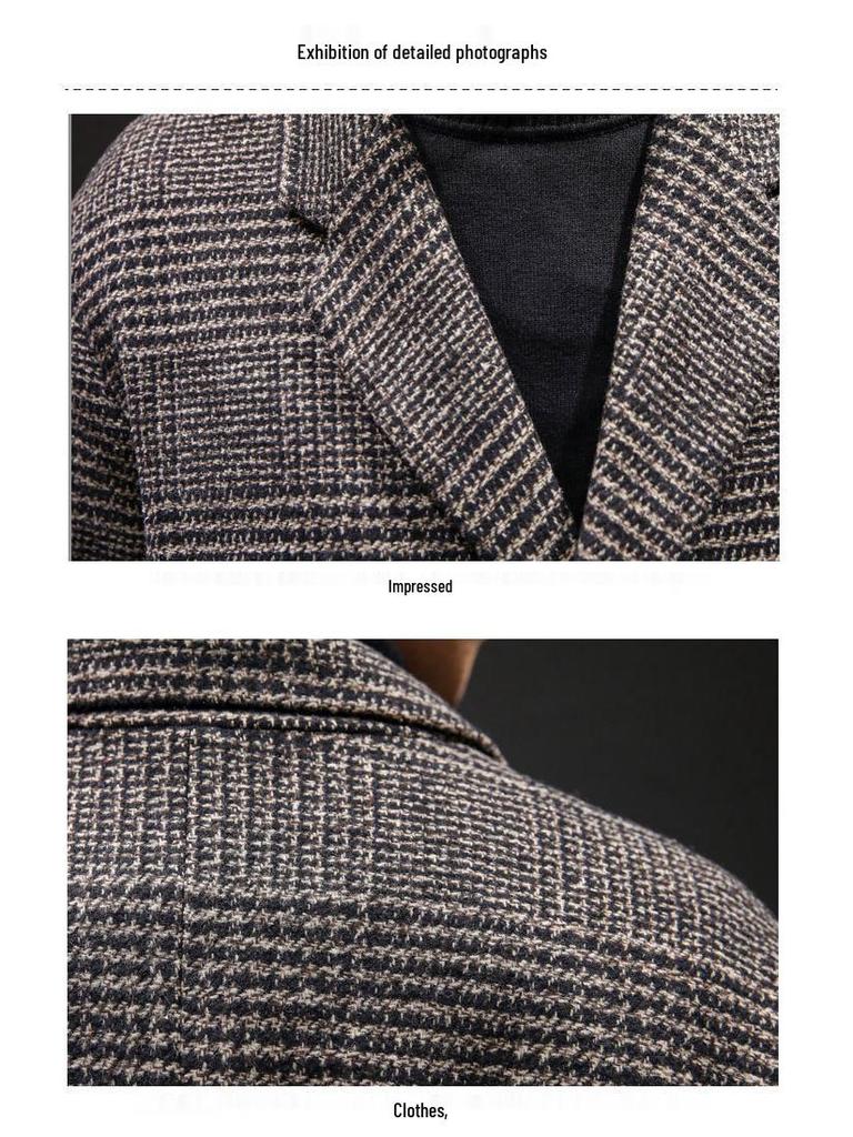 Herren mittellanger karierter Woll-Trenchcoat - Trendige lässige Jacke im Hongkong-Stil für Herbst und Winter
