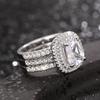 Huitan Gorgeous Women Rings 3Pcs Set AA Cubic Zirconia Engagement Wedding Party Temperament Elegant Female Zircon Fancy Gift