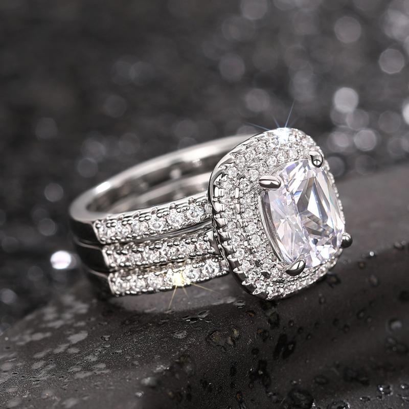 Huitan Gorgeous Women Rings 3Pcs Set AA Cubic Zirconia Engagement Wedding Party Temperament Elegant Female Zircon Fancy Gift
