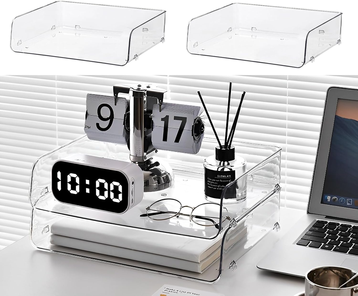 2pcs Office Organization and Storage Clear PET Letter Tray Desk Organizer Stackable Document Organizer for Notes Pens Desk 7640₽
