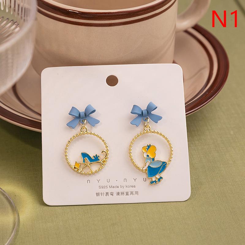 

Chinese Style Cute Cartoon Girl Rabbit Pendant Earrings For Women Bows Asymmetrical Girls Charm Ear Jewelry