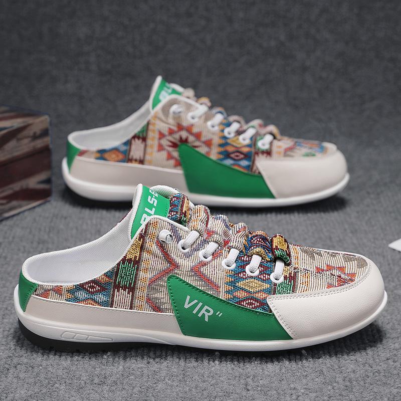 2025 Summer Cloth Backless Slip On Flats Loafers Slipper Half Shoes For Men Mules Man Slides Mens Semi-Drag Casual Shoes