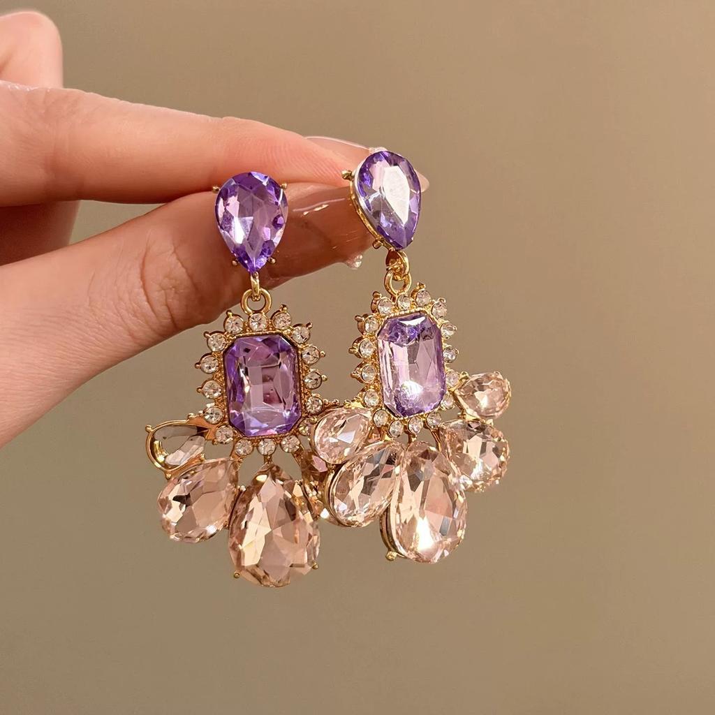 Purple Big Earrings, New Popular High-end Temperament Earrings, Niche Unique Exaggerated Banquet Earrings for Women