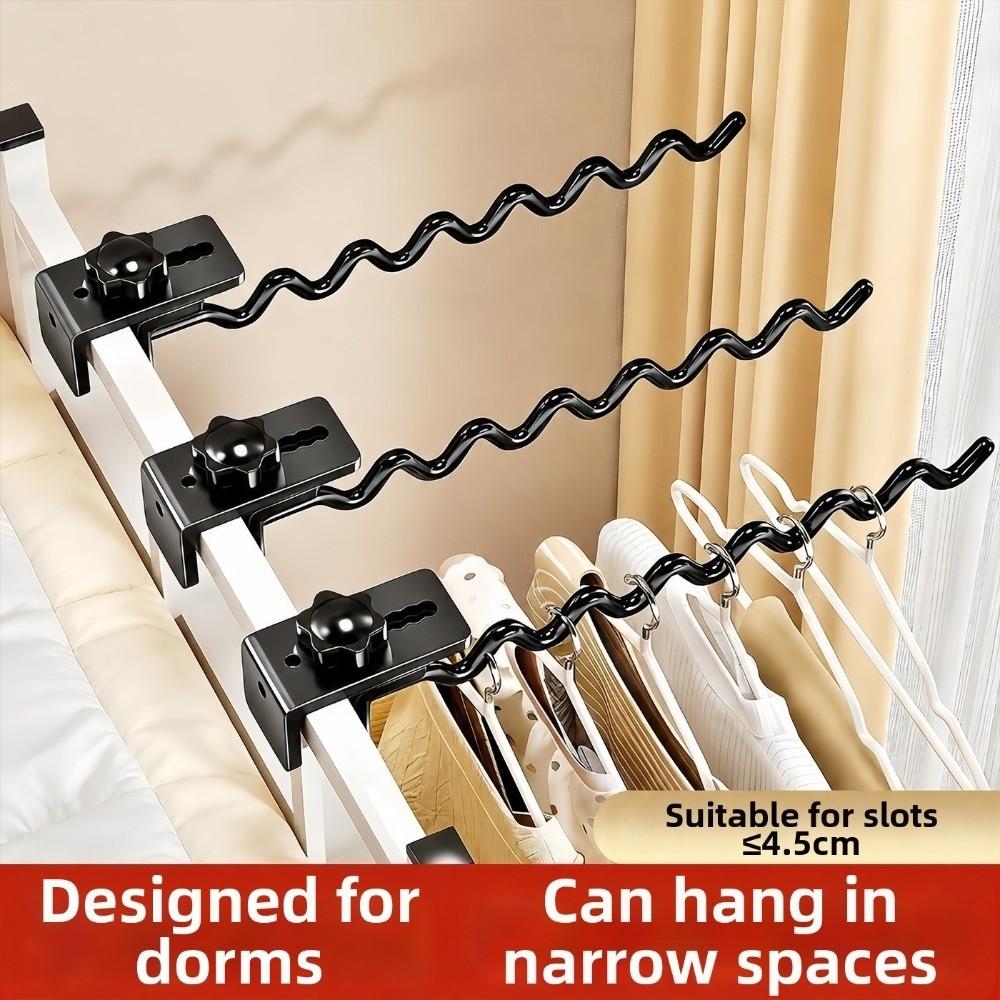Space-Saving Clamp-On Clothes Rack Wavy Hanger Slots Hanging Clothes Rail Window Railing Use