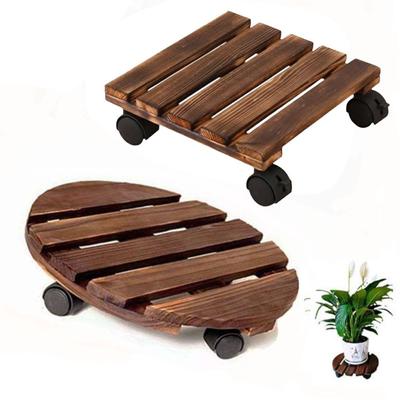 New Round/Square Plant Stand Wheels Rolling Wooden Flower Pot Mover Trolley Thicken Portability Plant Caddy Stand Garden