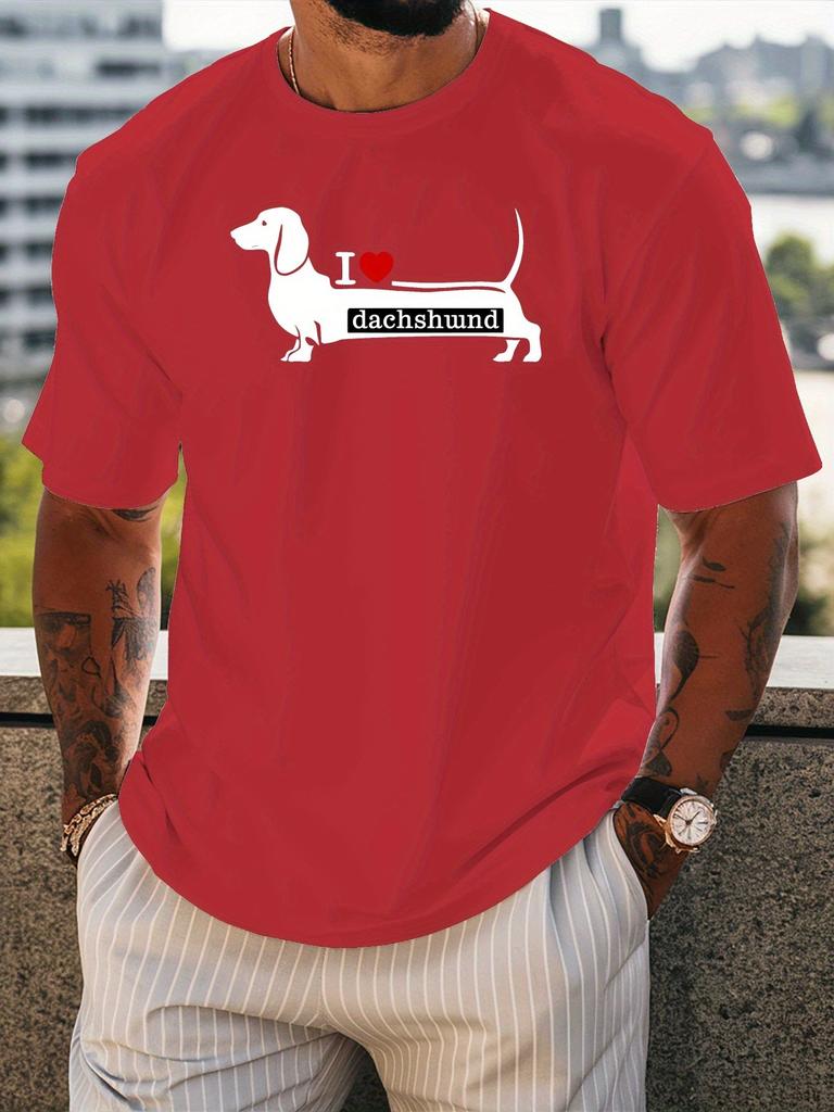 Unisex Crew Neck Short Sleeve Tee I Love Dachshund Graphic Print Casual Lightweight T Shirt For Dog Lovers Summer Daily Fashion Top