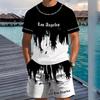 Summer Men's Casual Fashionable 3D Digital Printed Round Neck Short Sleeved Shorts Set Loose Oversized Breathable Comfortable Sports Wear