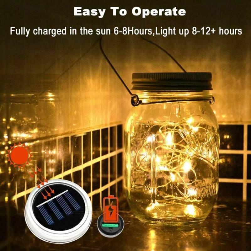 Güneş Enerjili Kavanoz Kapağı İpli Işıklar Su Geçirmez Dış Mekan Pilli Dekoratif Peri Işıkları