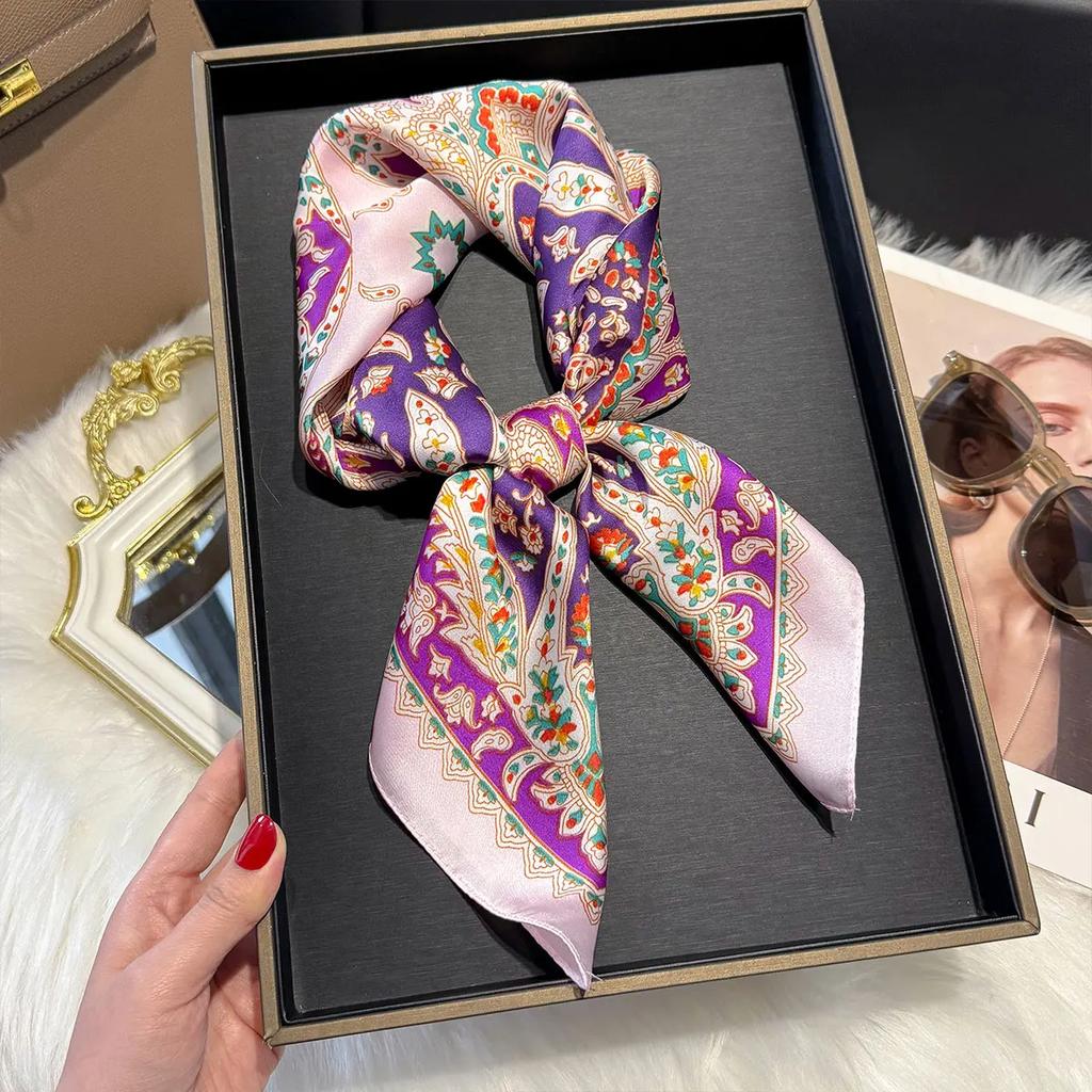 New Design Paisley Houndstooth Printed Square Scarf Soft Satin Thin Smooth Neck Scarf Sunscreen Headscarf For Women Head Wrap