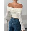 Women's Floral Lace Off The Shoulder Tees Long Sleeve Shirts Tight Fitted Going Out T-Shirt Crop Tops