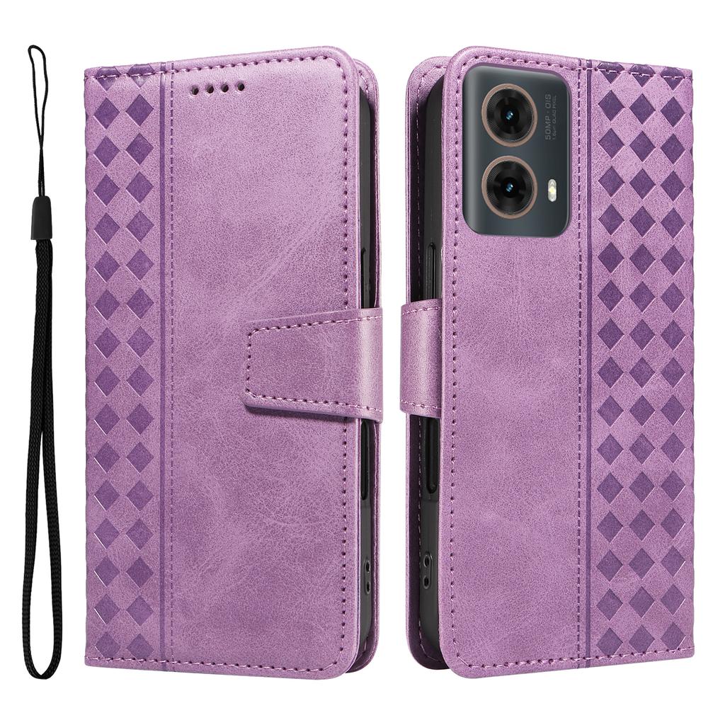 For Motorola Edge 50 Fusion 5G Leather Case Wallet Stand Grids Imprinted Phone Cover with Strap
