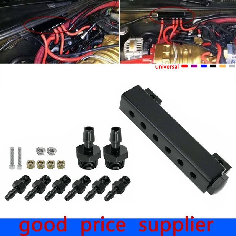 

Car Vacuum Block Intake Manifold, Universal 6 Port Vacuum Block Intake Manifold Kit Fuel Gas Wastegate Turbo Boost чёрный