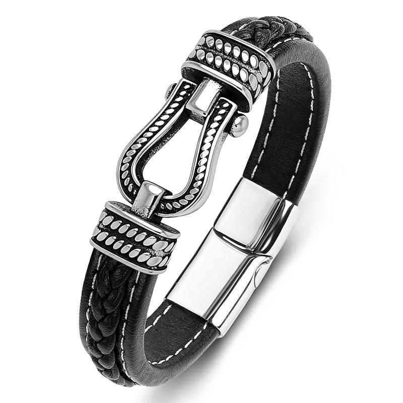 2026 Jewelry, European and American Classic Horseshoe Buckle Men s Leather Bracelet 16.5CM
