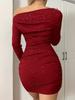 Women's Shiny One-Shoulder Long-Sleeve Bodycon Dress - Sexy Spring Party Gown