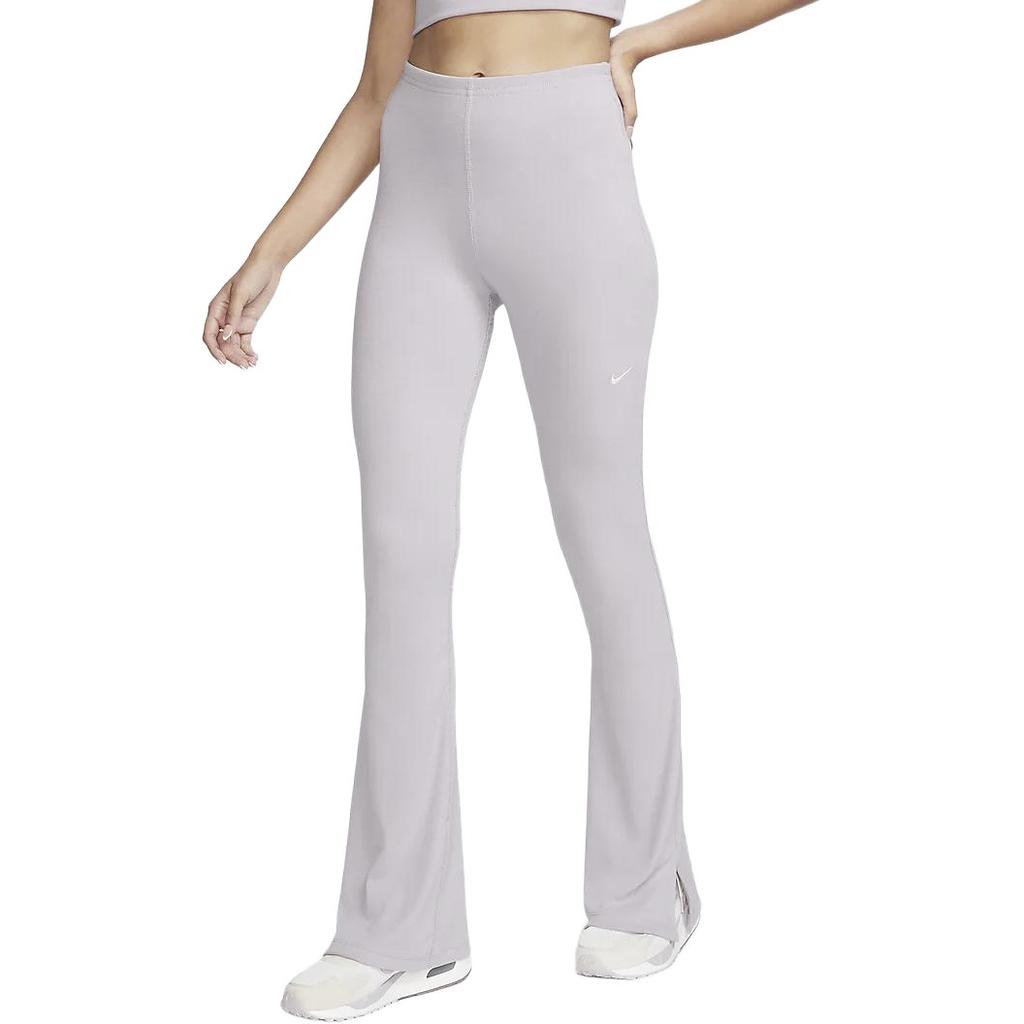 Nike Chill Knit High-Waisted Split Flared Casual Pants Women Bottoms Grey Purple FQ2114-019