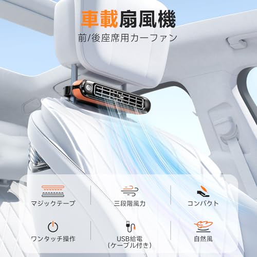 Car Fan, Seat Fan, Headrest Fan, Powerful Fan for Back Seats, 3-Level Adjustable Fan, Car Fan, Neck Cooler, USB Powered, Adjustable Angle, Heatstroke