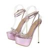 Pesstwei Nightclub Fetish Stripper Woman Sandals Open Toe Ankle Buckle Strap Platform Stiletto High Heel Shoes Size: 40