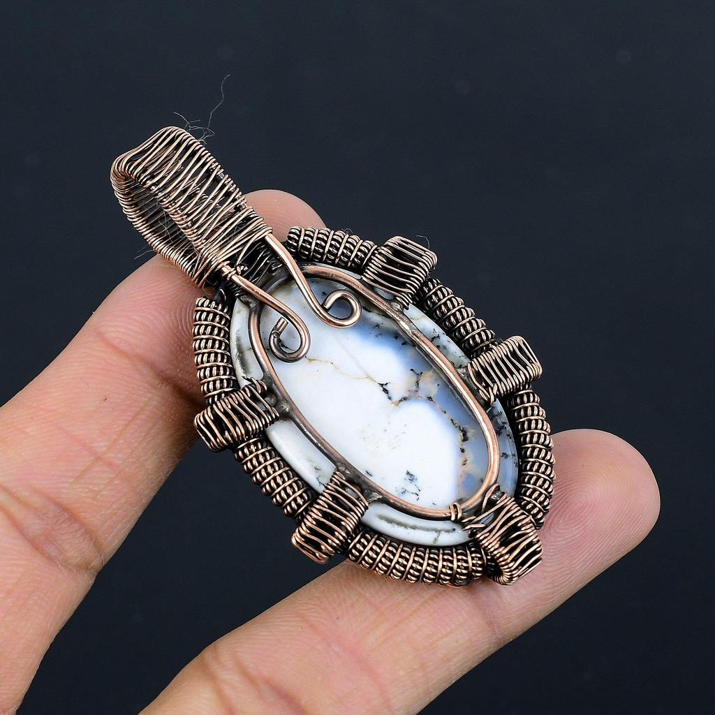 Dendrite Opal 999 Copper Wire Wrapped Pendant, Handmade Gemstone Jewelry Pendant Gift For Birthday