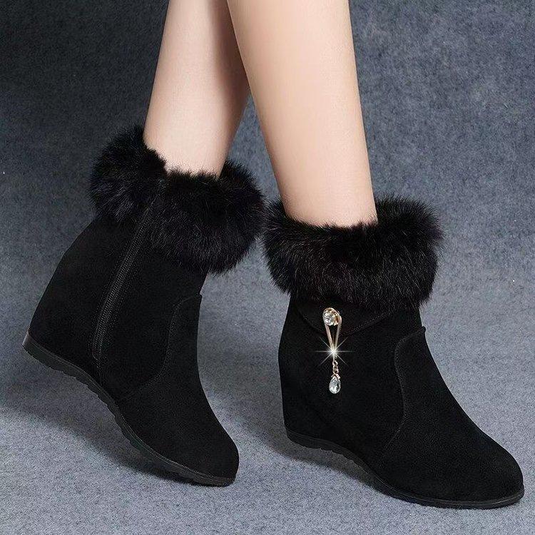 New short plush snow boots winter plush short boots inner height increase warm plush cotton shoes