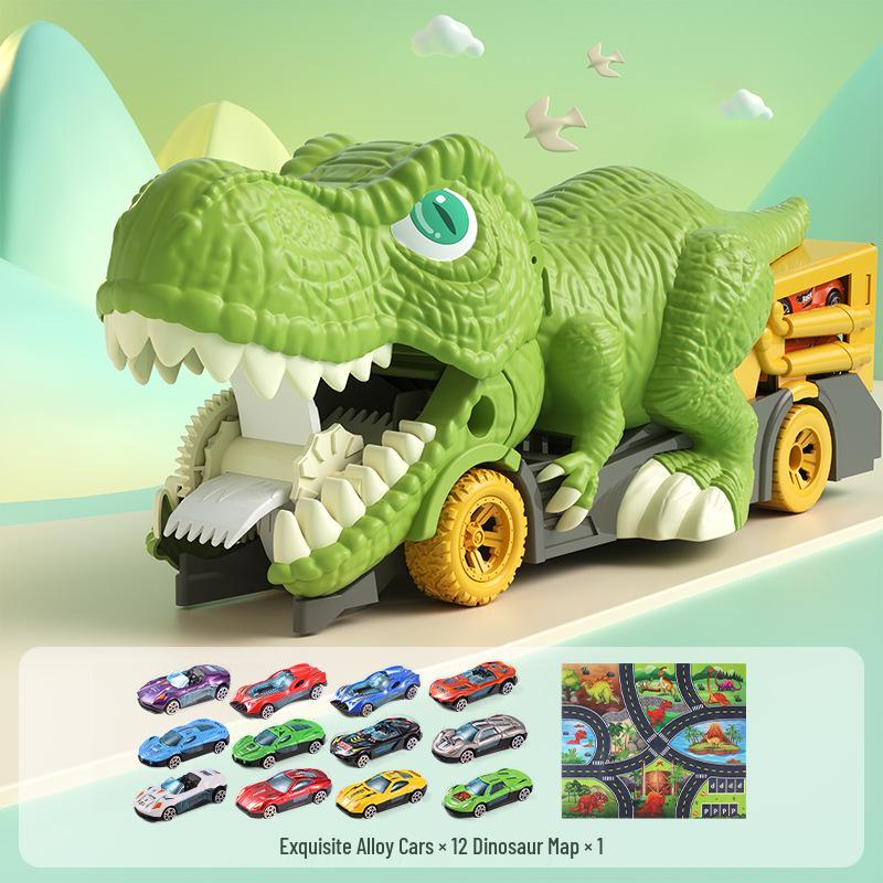 Cross-Border Dinosaur Pull-Back Car: Alloy Toy with Storage Map for Boys