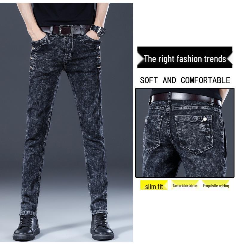2023 Men's Black Slim Fit Elastic Jeans - Spring & Autumn Style