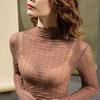 Women's High Neck Lace Base Layer - Sexy Transparent Long Sleeve Top for Autumn and Winter.