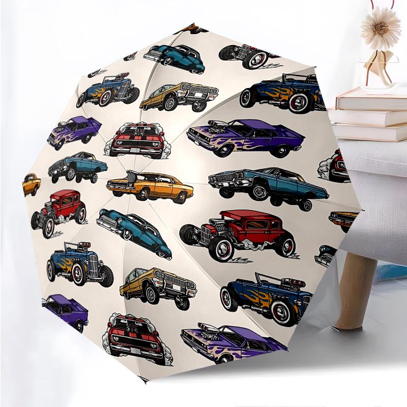 Cars Pattern Folding Umbrella Fashion Auto-Open 8 Iron Ribs Plastic Handle Foldable Sunshade Perfect Christmas Gifts