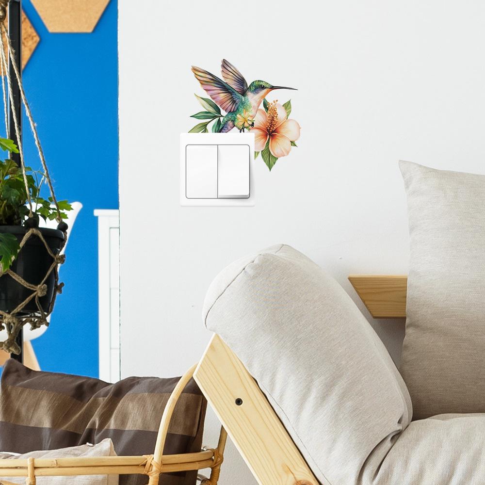 Watercolor Birds and Flowers Switch Plate Sticker for Bedroom Living Room Background Wall Decor Removable Decal