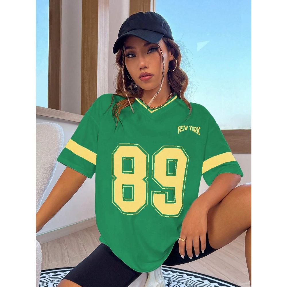 Tričko s potiskem nápisu York Léto Dámská móda Výstřih do V Oblečení Dívčí Ležérní Stylové Topy Trička Harajuku Streetwear
