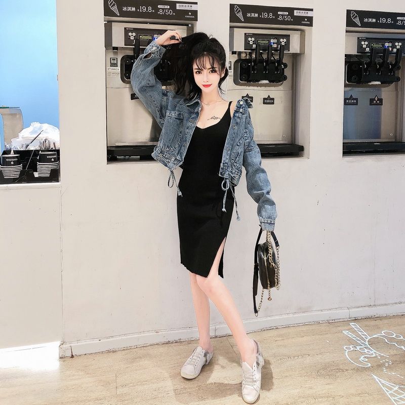 Spring and Autumn Denim Short Jacket Female Students Korean Version of Loose Lacing Hong Kong Style All Metch Tops