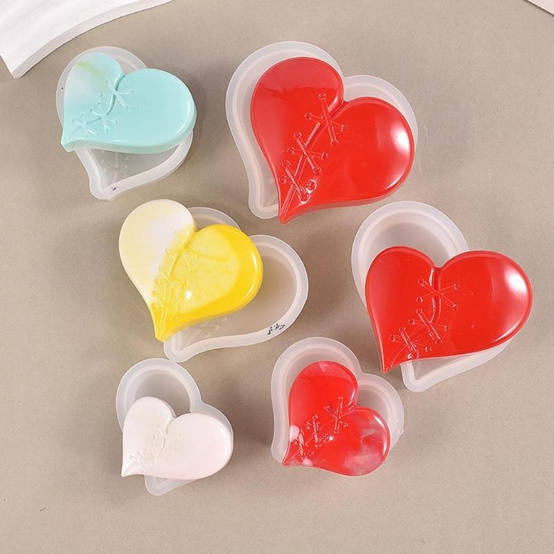 Porte-clés Cœur à coudre Moule en Silicone avec Trou Pendentif Porte-clés Moule Fait main Cadeau Saint-Valentin Anniversaire Bijoux