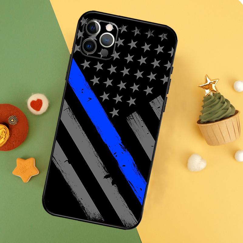 Police Styled Thin Blue Line Flag Case For iPhone 13 12 Mini 11 14 16 15 Pro Max 7 8 Plus X XR XS Max Back Cover